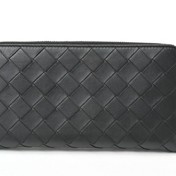 BOTTEGA VENETA Intrecciato Zip Around Wallet Round Calf Leather Black E-156494