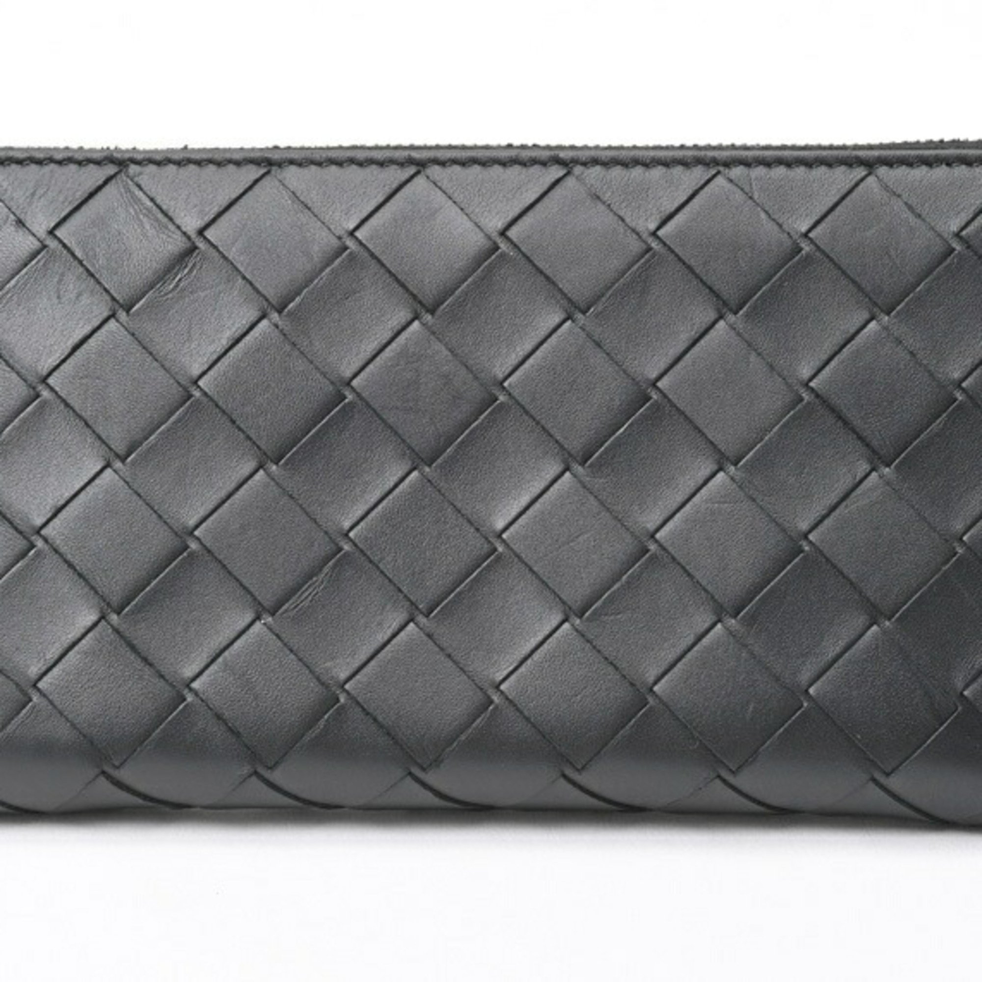 BOTTEGA VENETA Intrecciato Zip Around Wallet Round Calf Leather Black E-156494