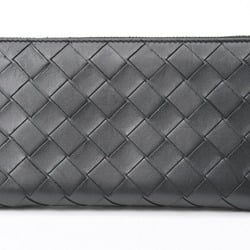 BOTTEGA VENETA Intrecciato Zip Around Wallet Round Calf Leather Black E-156494