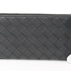 BOTTEGA VENETA Intrecciato Zip Around Wallet Round Calf Leather Black E-156494