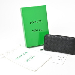 BOTTEGA VENETA Intrecciato Zip Around Wallet Round Calf Leather Black E-156494