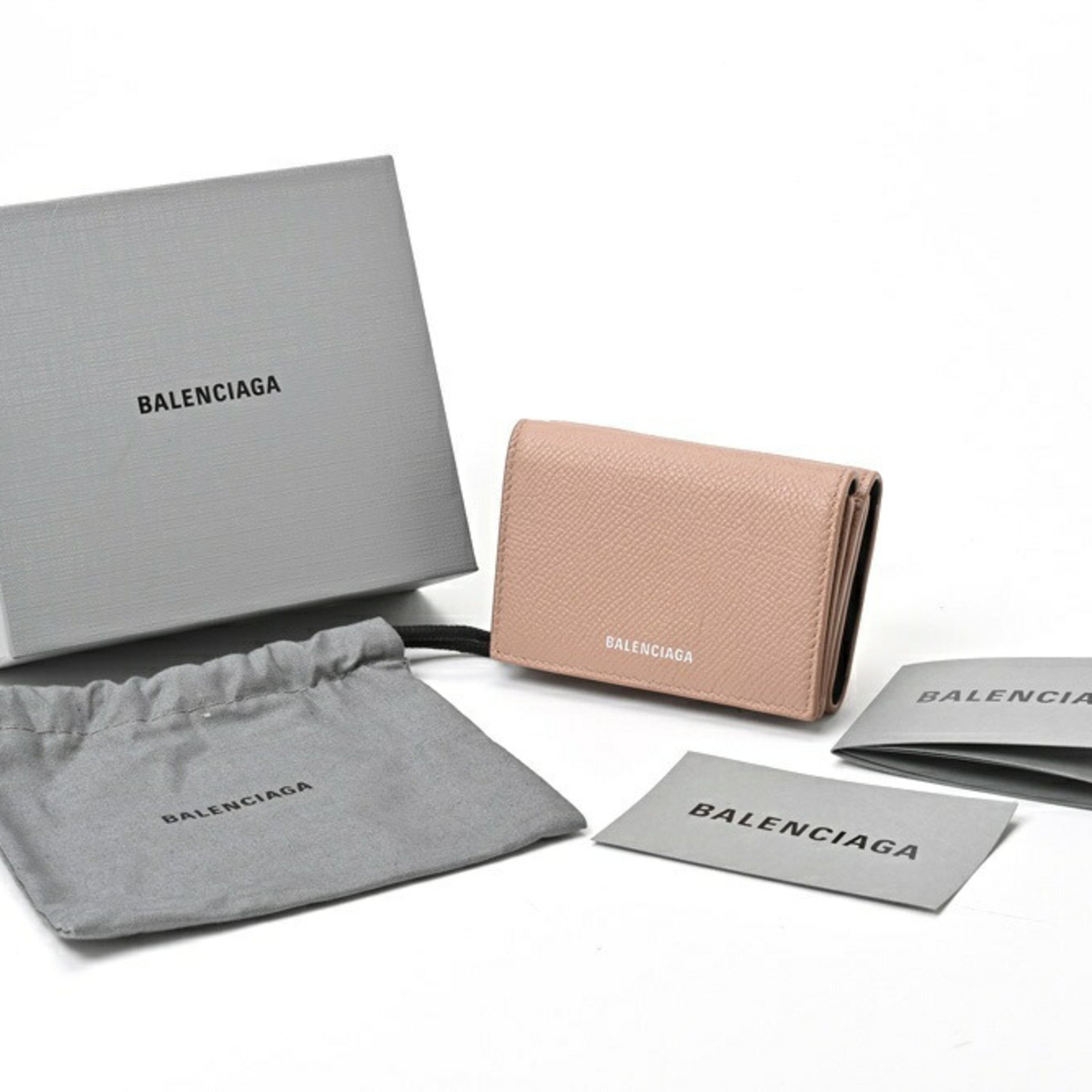 BALENCIAGA Tri-fold wallet Compact 558208 Embossed leather Pink beige S-156500