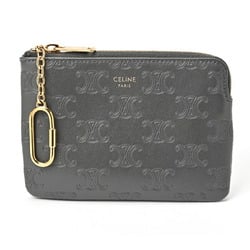 CELINE Triomphe Coin & Card Pouch Case 10C663BFU.010AN Leather Grey S-156547