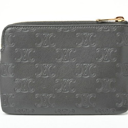 CELINE Triomphe Coin & Card Pouch Case 10C663BFU.010AN Leather Grey S-156547