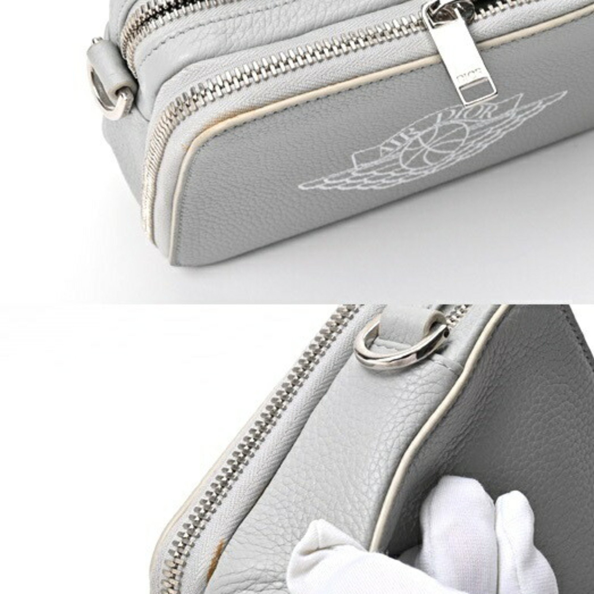 Christian Dior Dior Jordan Air Zip Pouch Bag with Strap 2NIBC119YWD-07EU Leather Light Gray S-156513