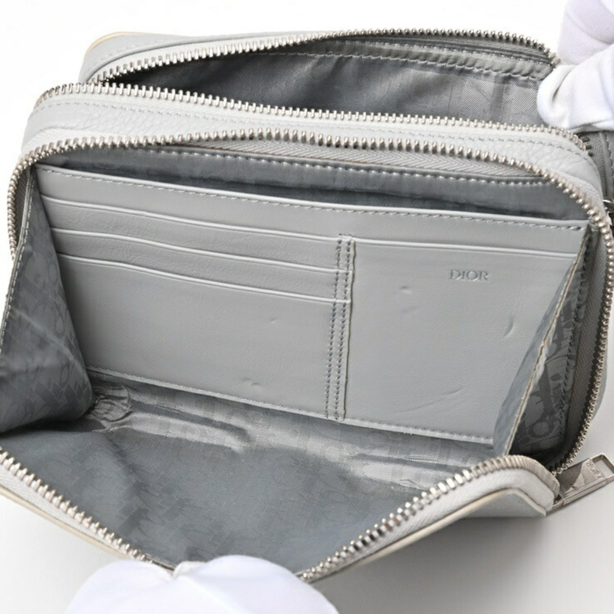 Christian Dior Dior Jordan Air Zip Pouch Bag with Strap 2NIBC119YWD-07EU Leather Light Gray S-156513