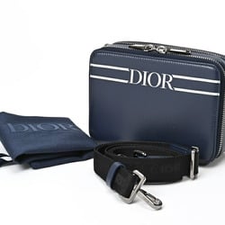 Christian Dior Dior DIOR Zip Pouch Bag with Strap Leather Navy S-156555