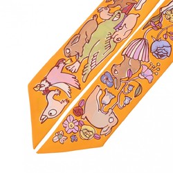 HERMES Twilly MILLE ET UN LAPINS Bouton d'Or/Parme/Beige 064007S Women's 100% Silk Scarf Muffler