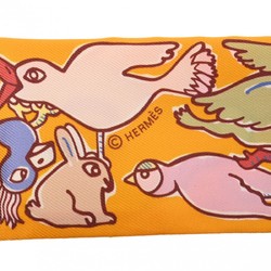 HERMES Twilly MILLE ET UN LAPINS Bouton d'Or/Parme/Beige 064007S Women's 100% Silk Scarf Muffler