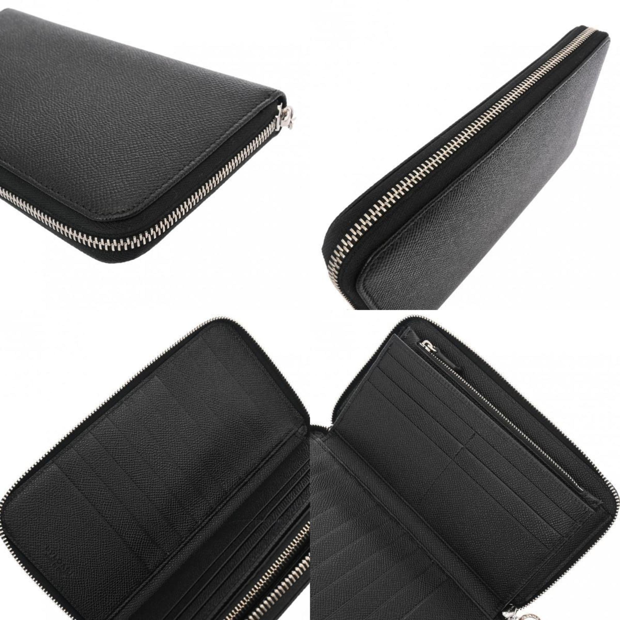 BVLGARI Organizer Black Men's Calfskin Long Wallet