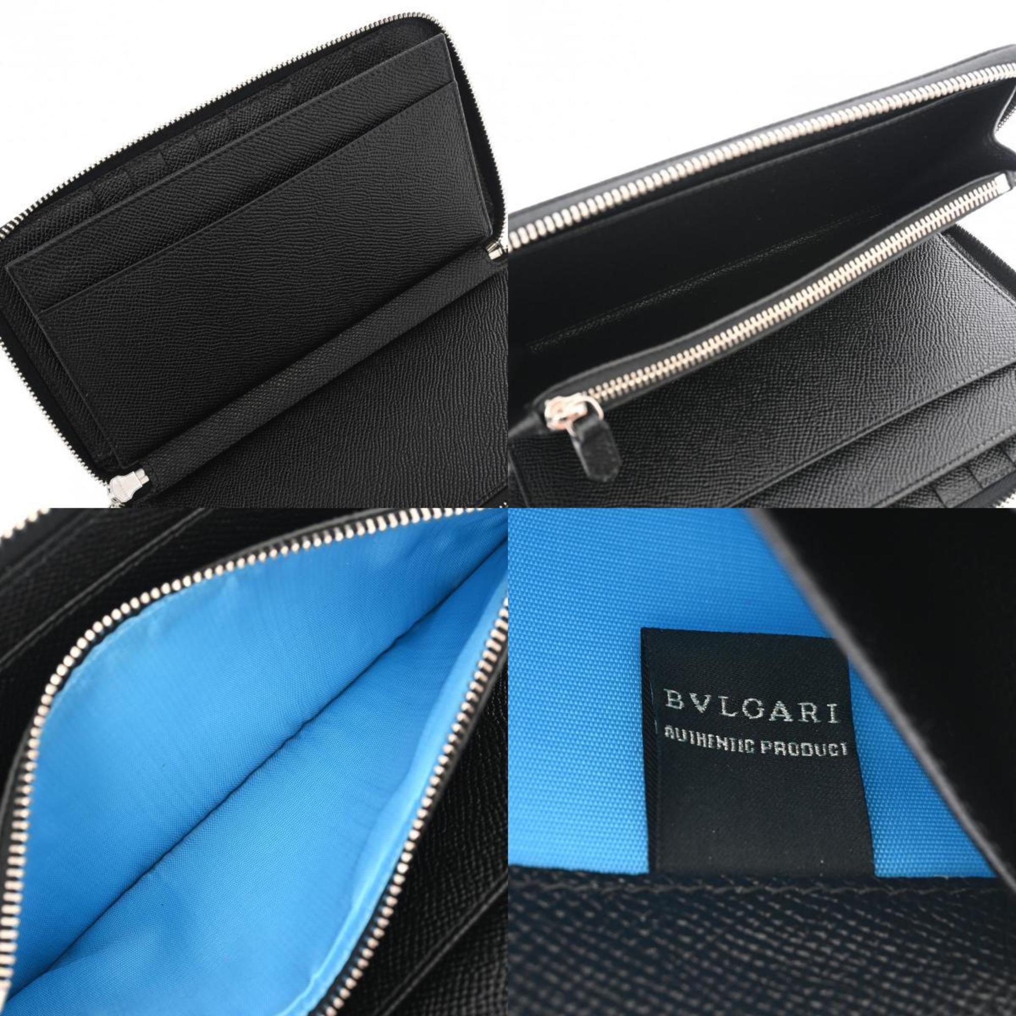 BVLGARI Organizer Black Men's Calfskin Long Wallet