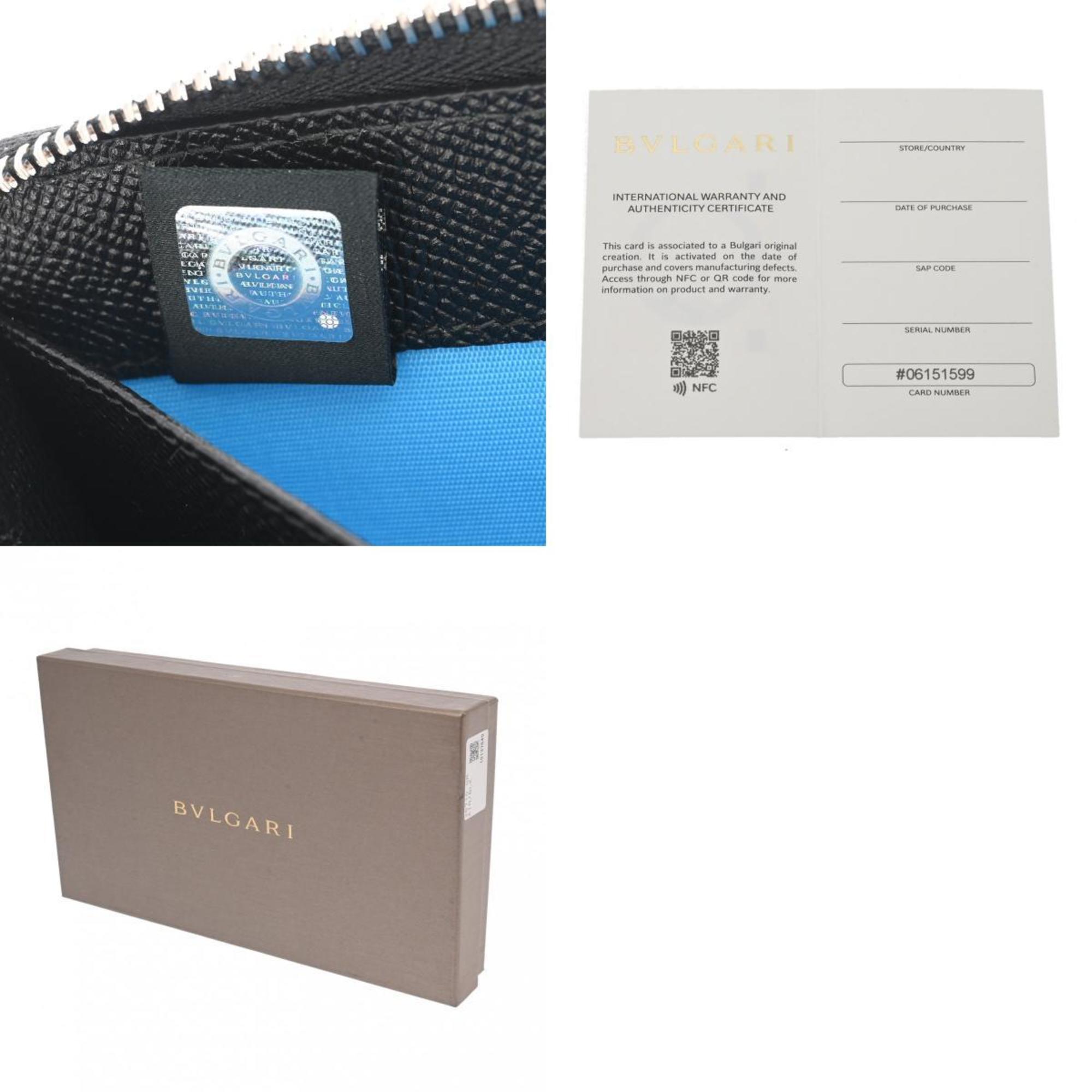 BVLGARI Organizer Black Men's Calfskin Long Wallet