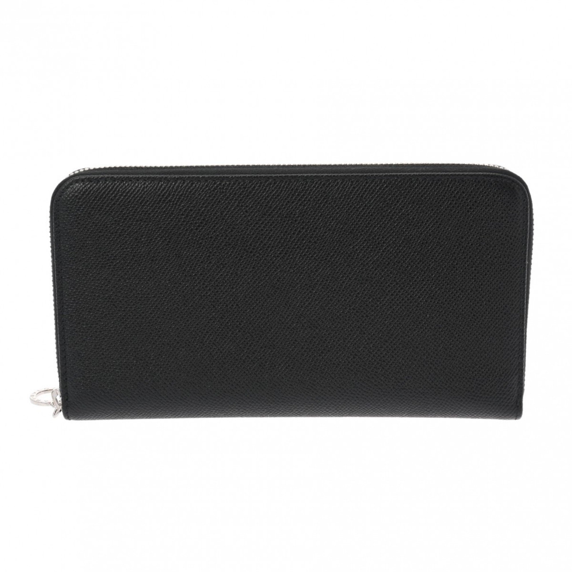 BVLGARI Organizer Black Men's Calfskin Long Wallet