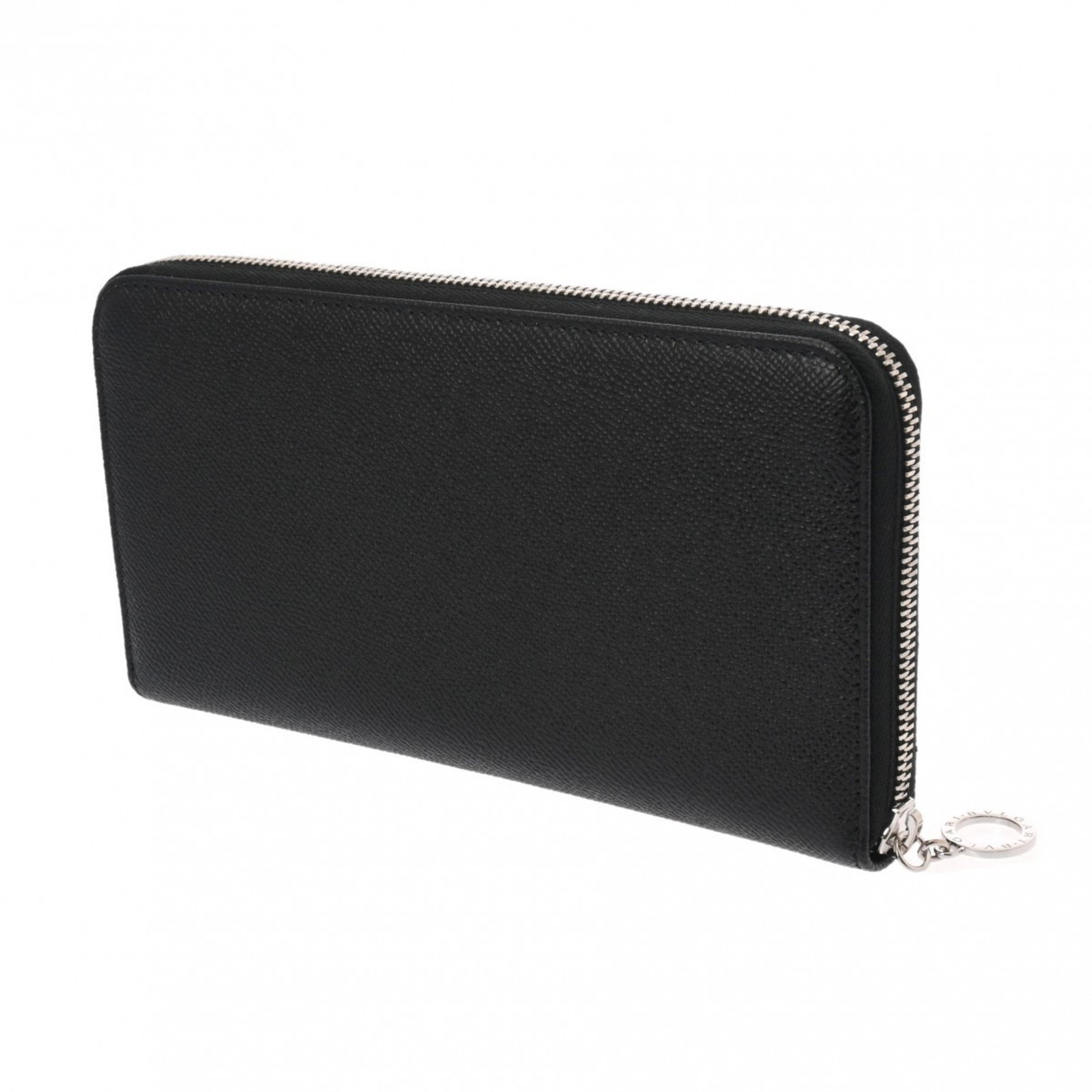 BVLGARI Organizer Black Men's Calfskin Long Wallet