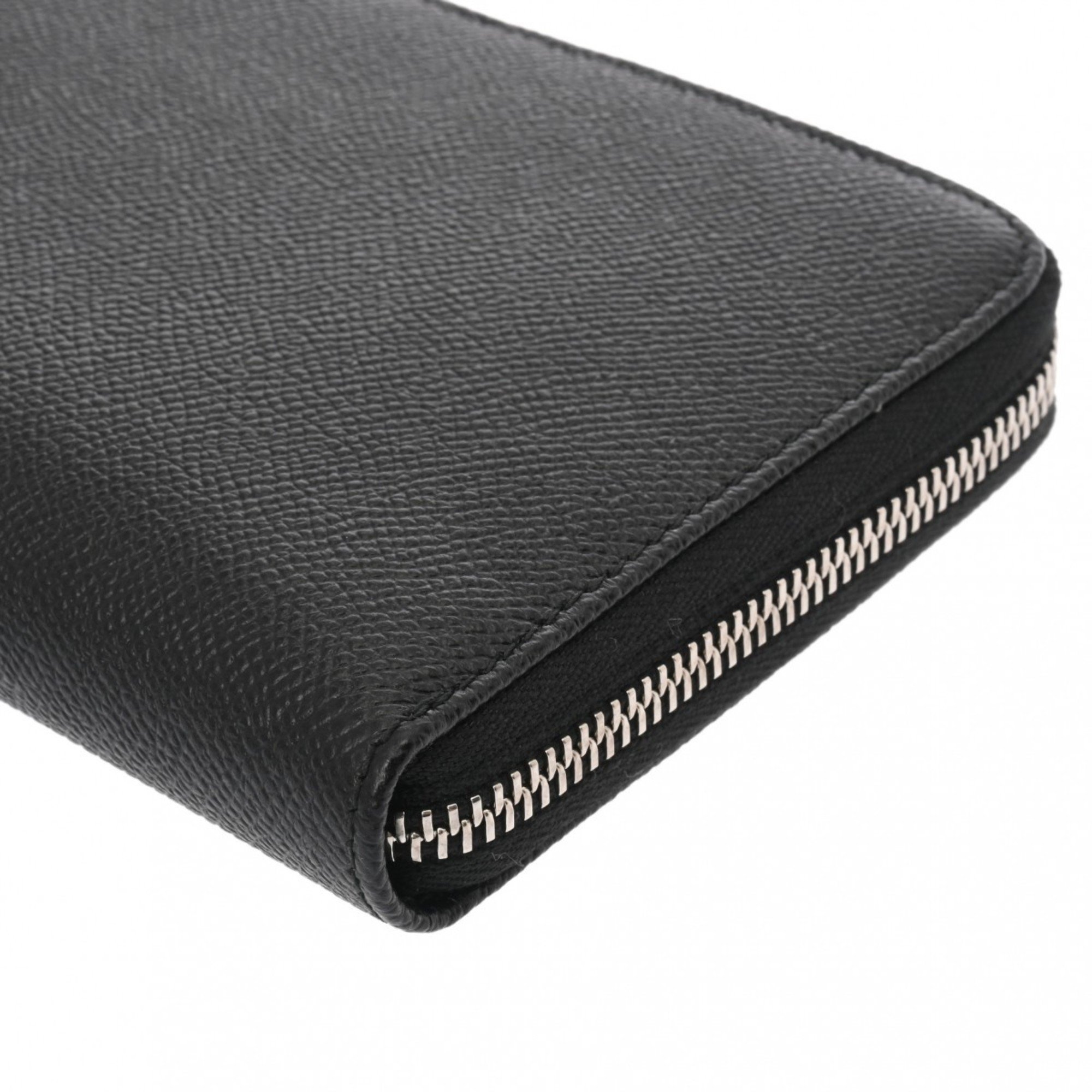 BVLGARI Organizer Black Men's Calfskin Long Wallet