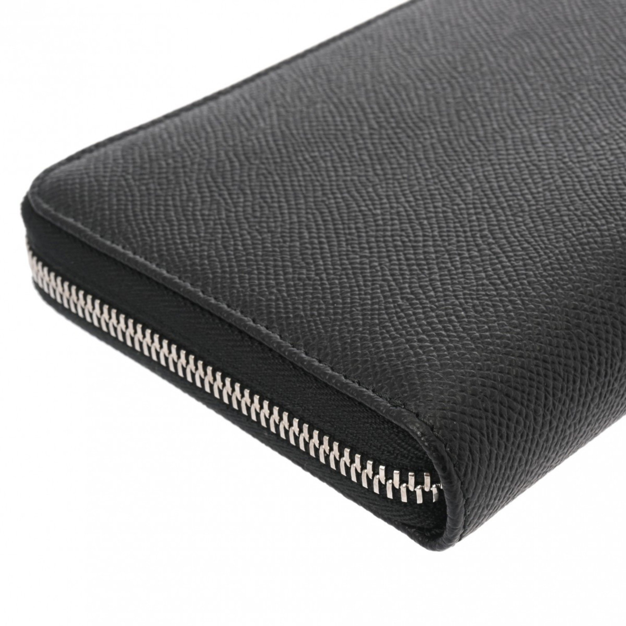 BVLGARI Organizer Black Men's Calfskin Long Wallet