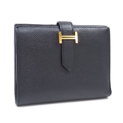 Hermes Bearn Compact Bi-fold Wallet for Women, Black, Epsom Leather, C Stamp, Made in 2018, Leather