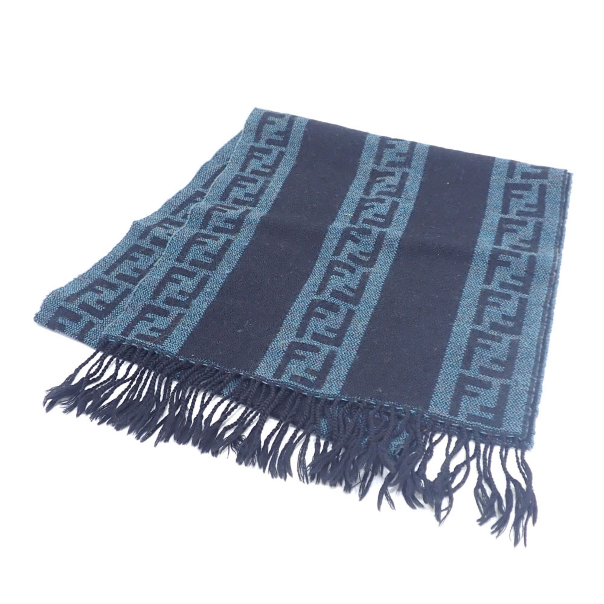 Fendi scarf for women in virgin wool, black, blue and Zucca stripes