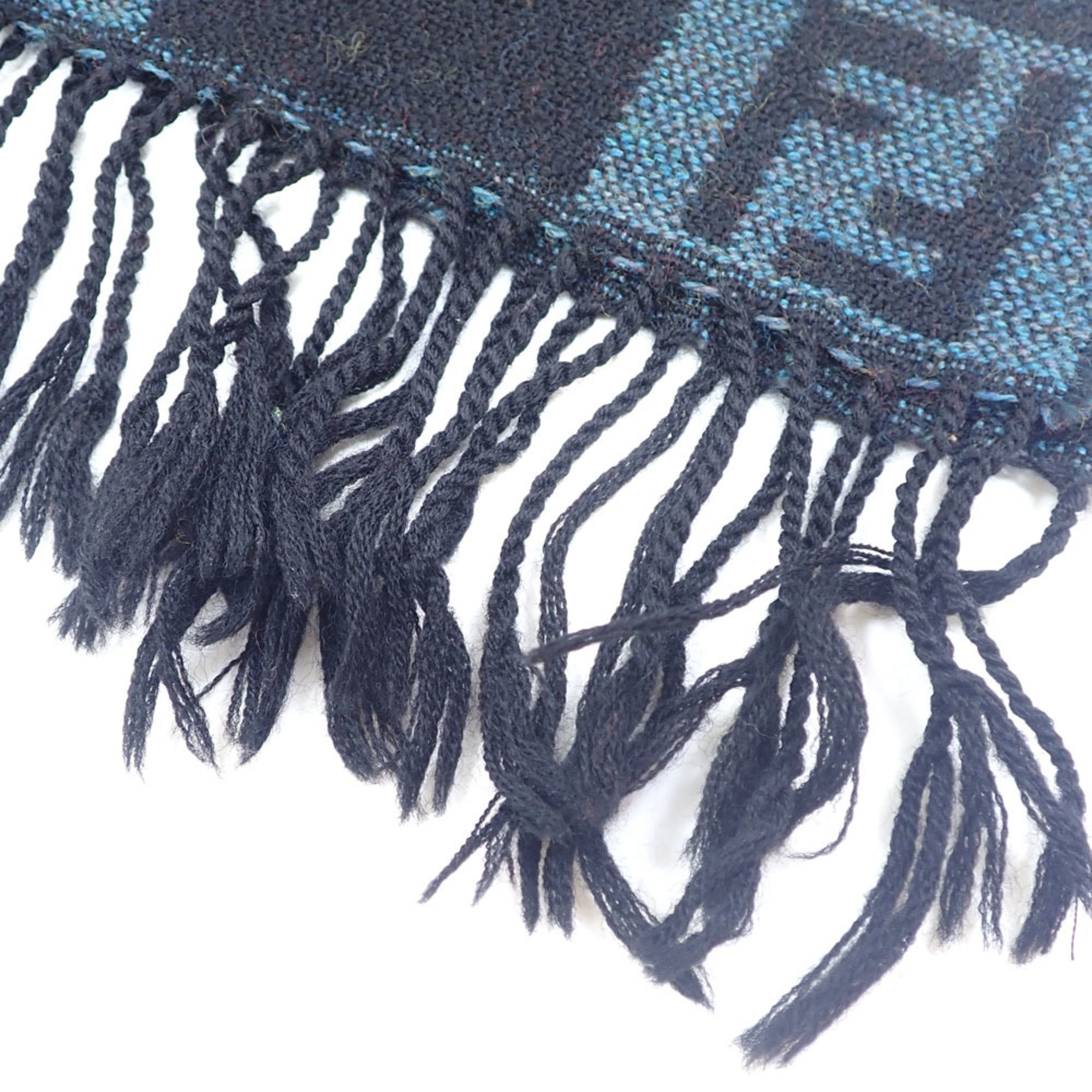 Fendi scarf for women in virgin wool, black, blue and Zucca stripes