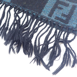 Fendi scarf for women in virgin wool, black, blue and Zucca stripes