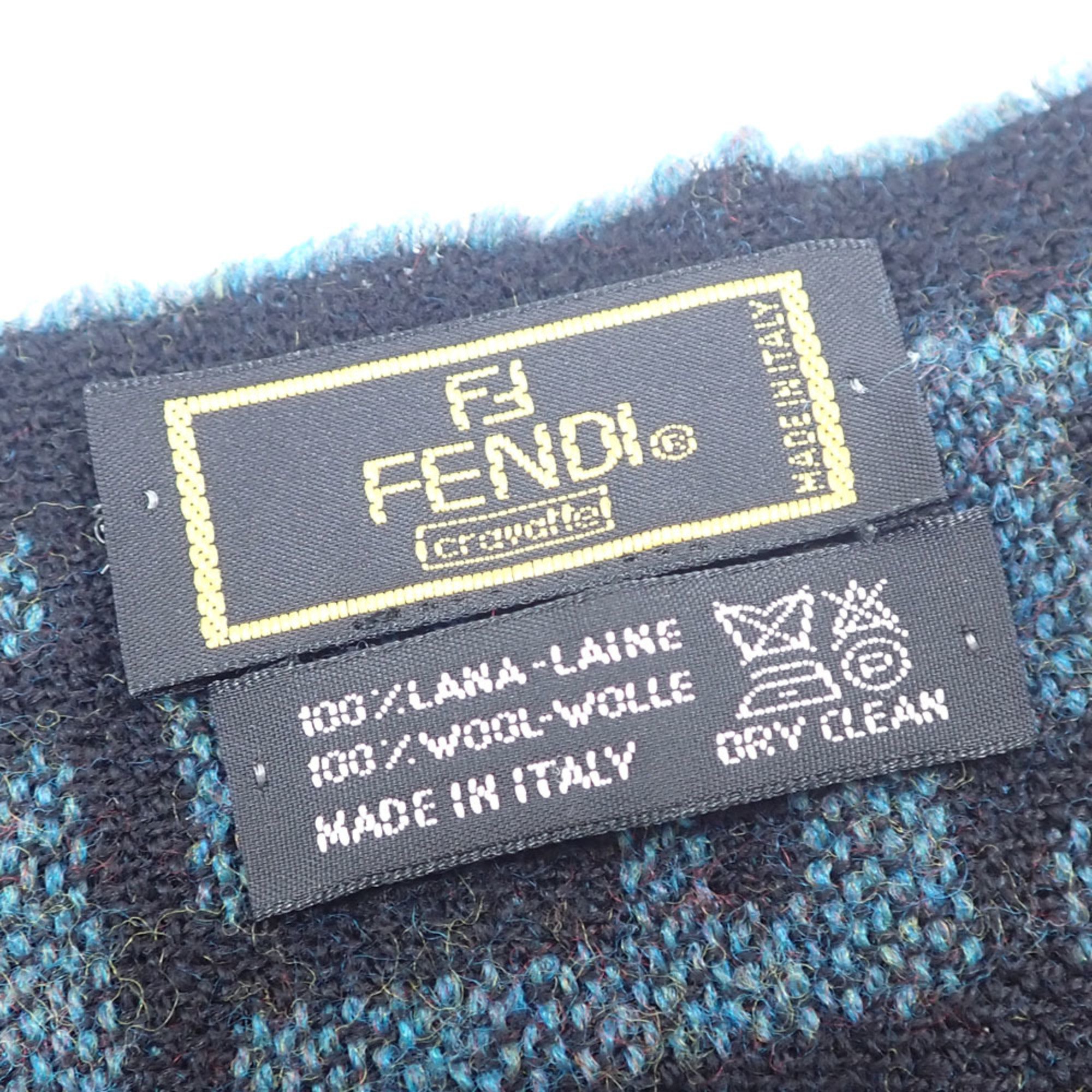 Fendi scarf for women in virgin wool, black, blue and Zucca stripes