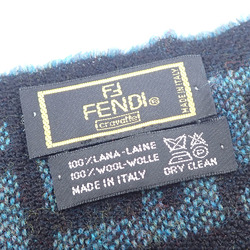 Fendi scarf for women in virgin wool, black, blue and Zucca stripes