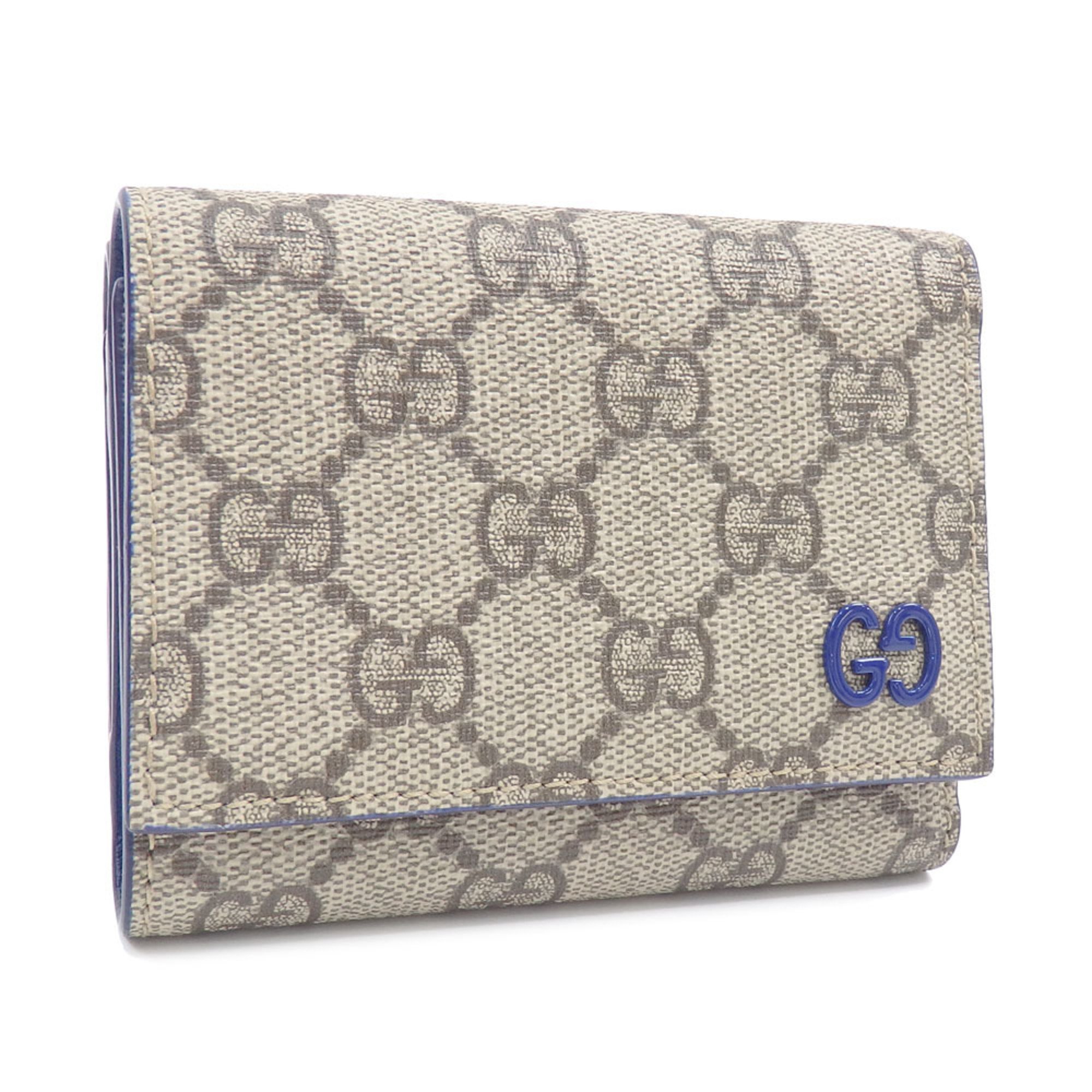 Gucci Tri-fold Wallet GG Supreme Detail Men's Beige Ebony Blue Canvas 769225 FACQC 9751 PVC