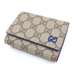 Gucci Tri-fold Wallet GG Supreme Detail Men's Beige Ebony Blue Canvas 769225 FACQC 9751 PVC