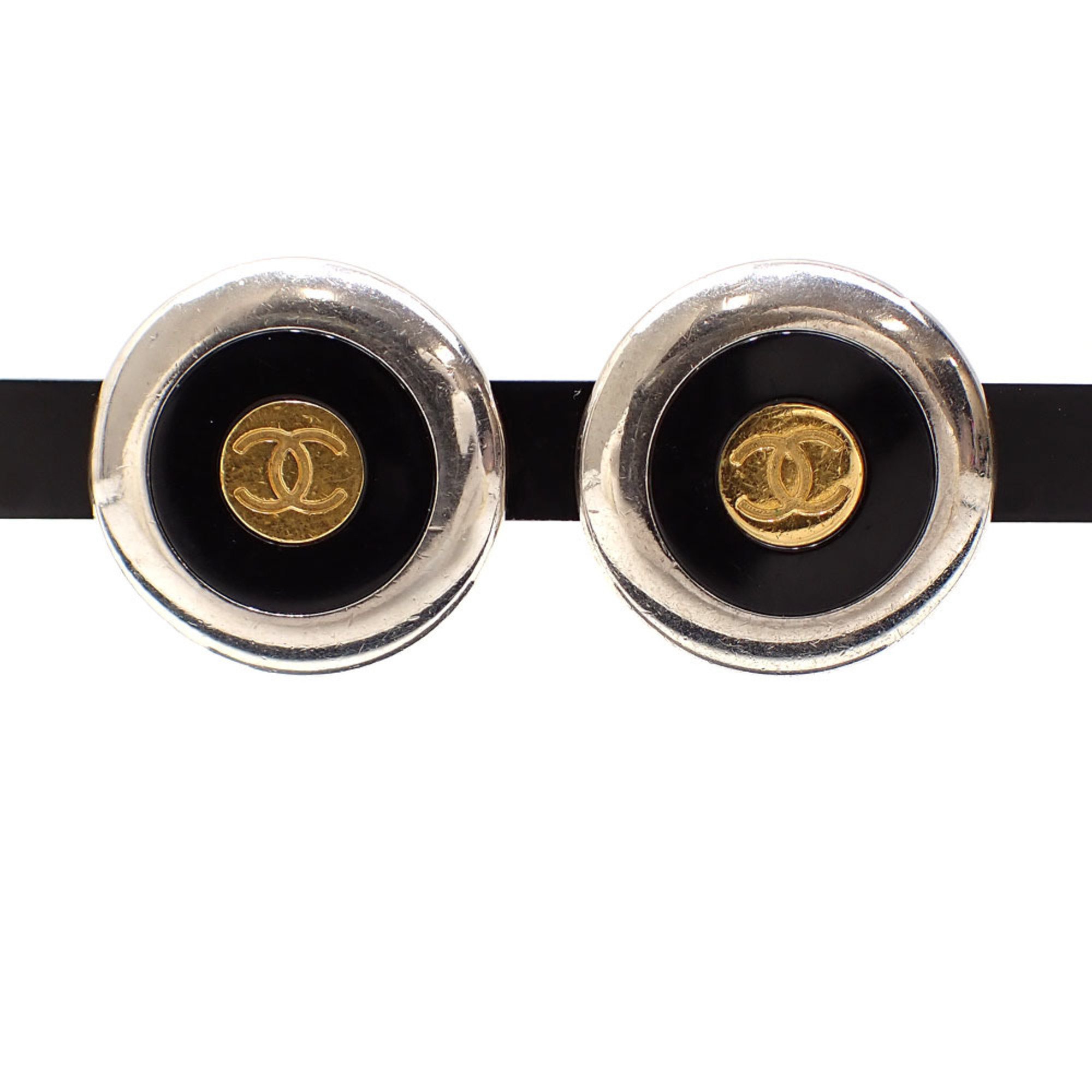 Chanel Design Earrings for Women, Silver, Gold, Black, Coco Mark 97A