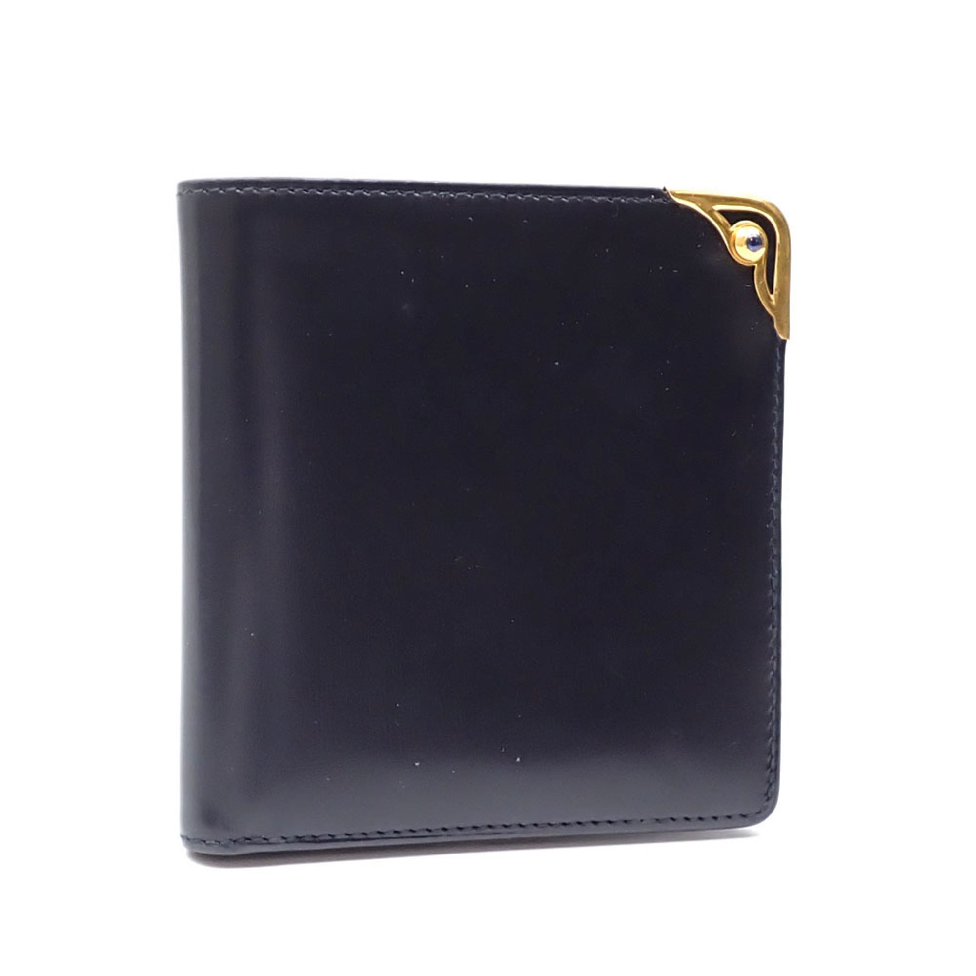 Cartier bi-fold wallet for men, navy blue, leather