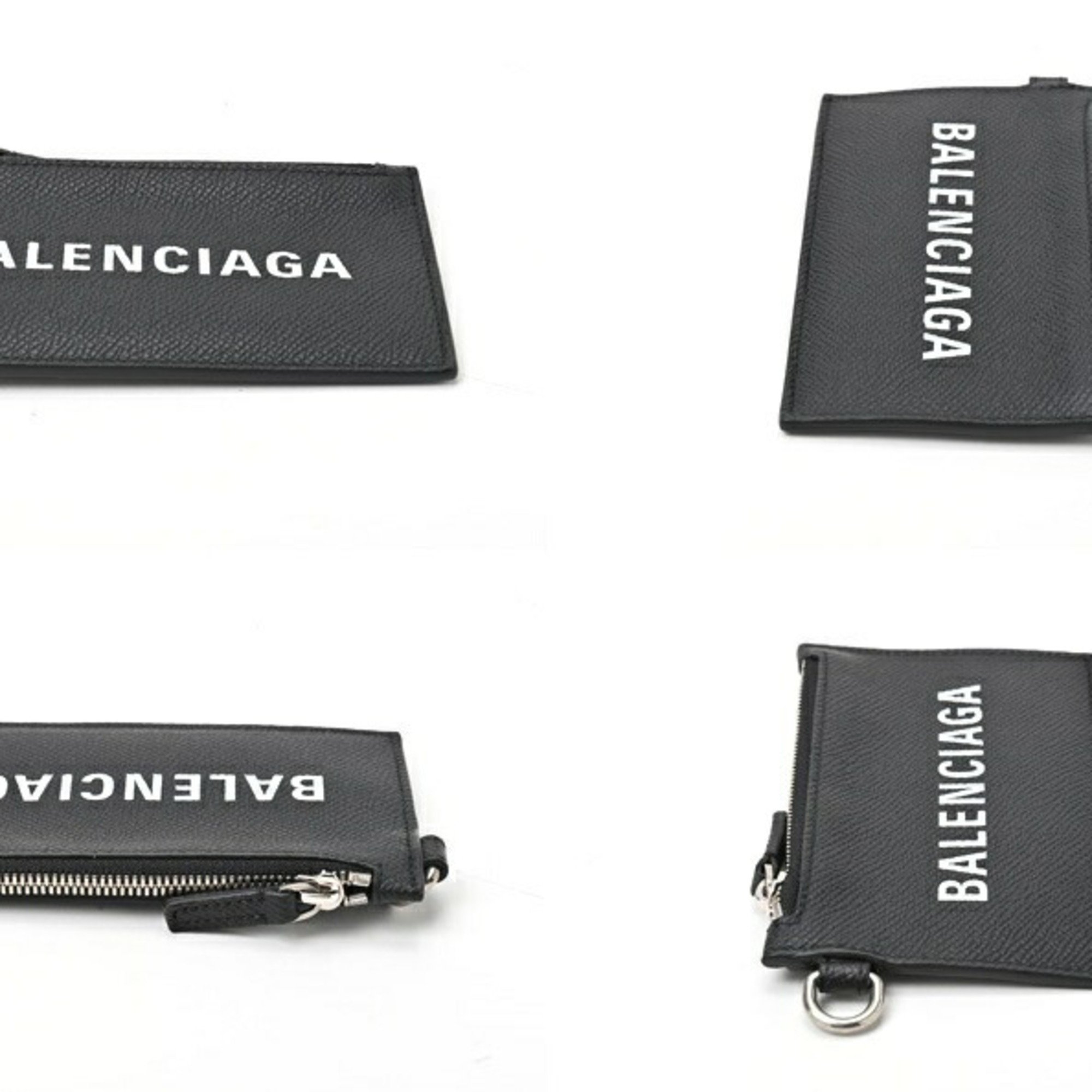 BALENCIAGA Coin Card Case with Strap 594548 Embossed Leather Black S-156502