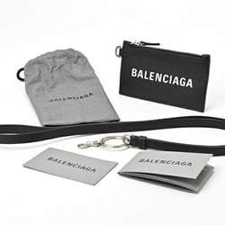 BALENCIAGA Coin Card Case with Strap 594548 Embossed Leather Black S-156502