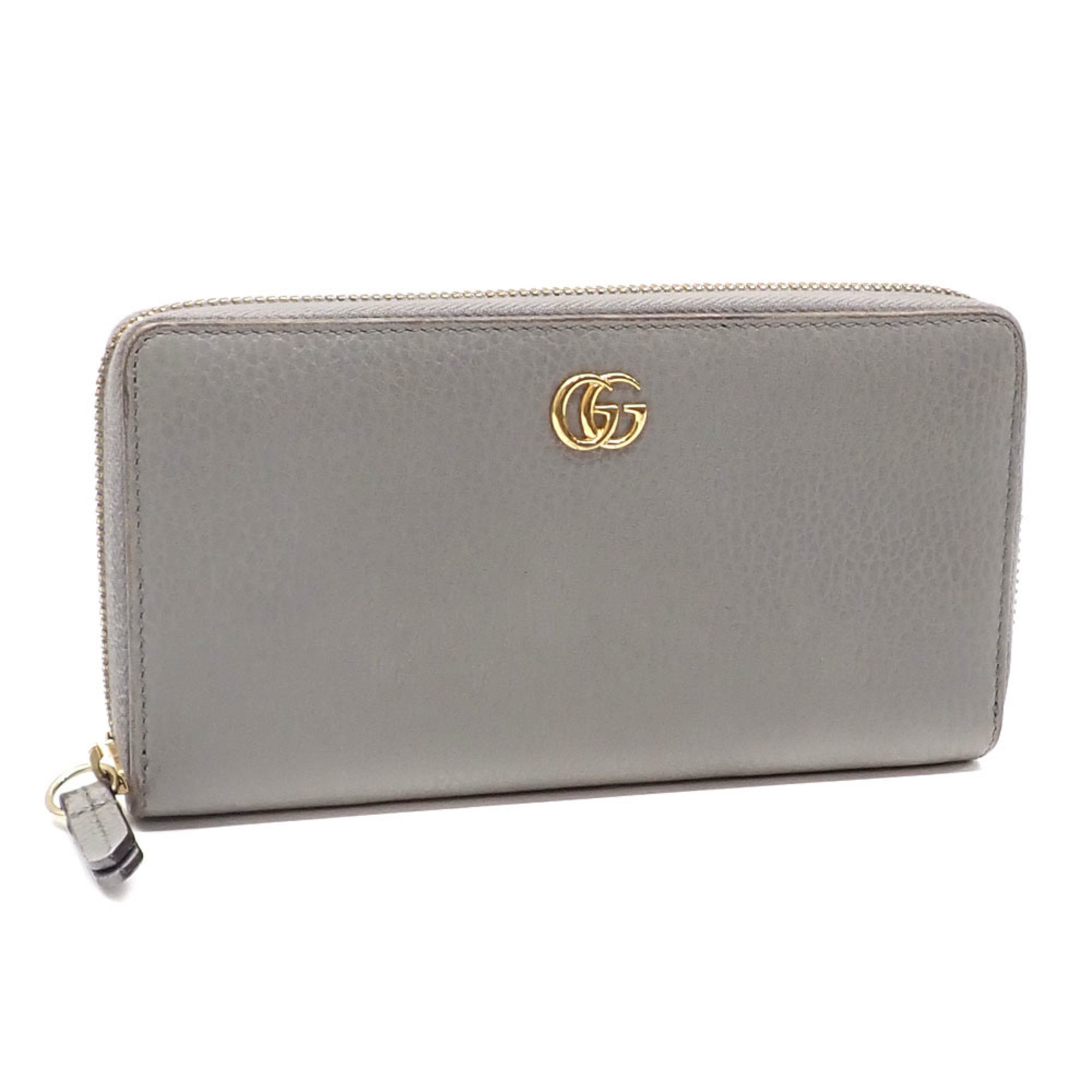 Gucci Round Long Wallet Double G Women's Grey Leather 456117