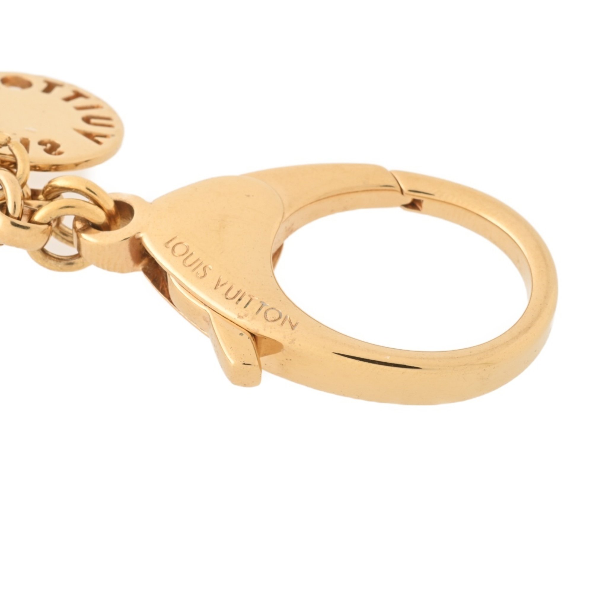 Louis Vuitton LOUIS VUITTON Porte Cle Taisienne Charm Keychain Key Ring M65648 Metal Gold B-156439