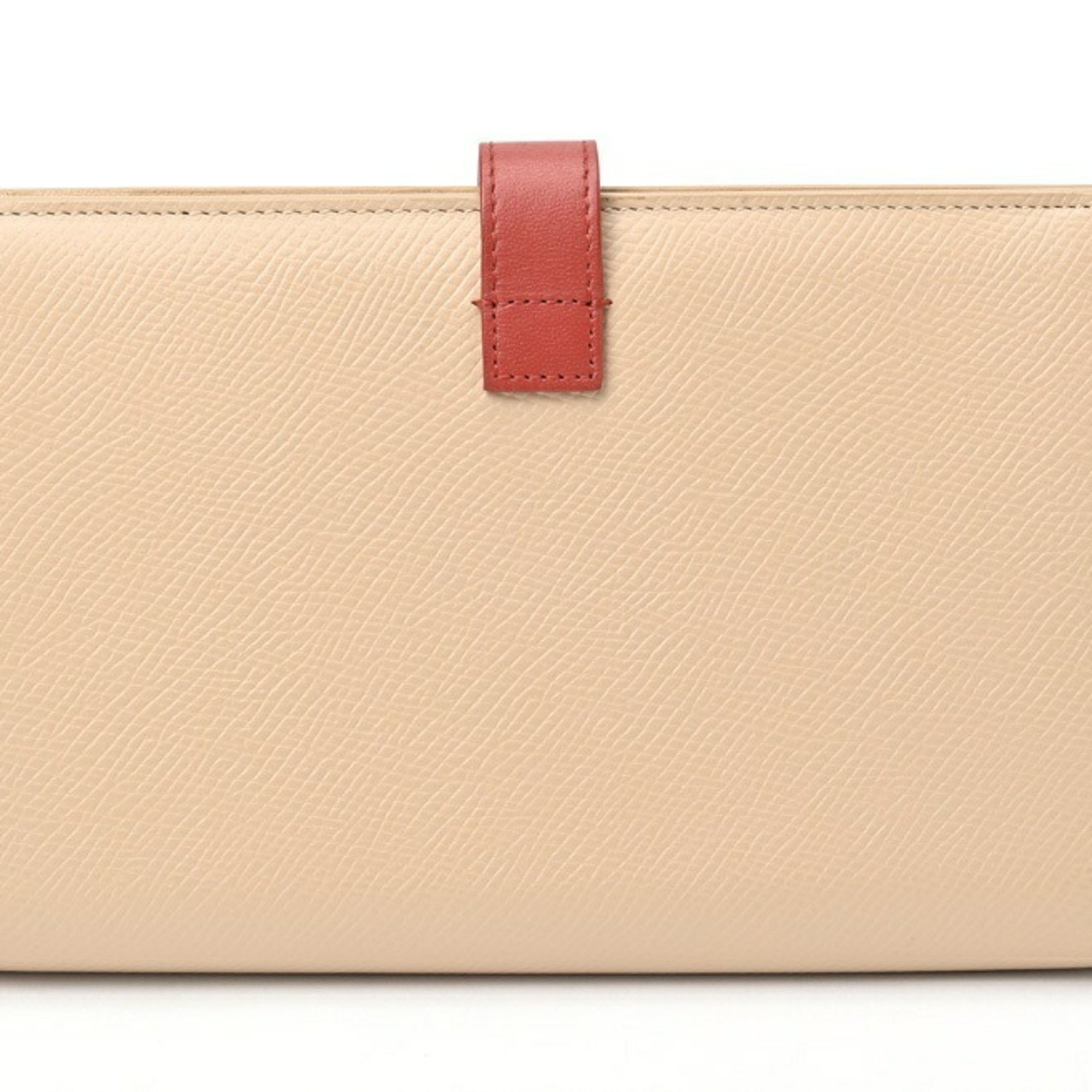 CELINE Large Strap Wallet Long 10B63 Bicolor Grained Calfskin Beige Red S-156548