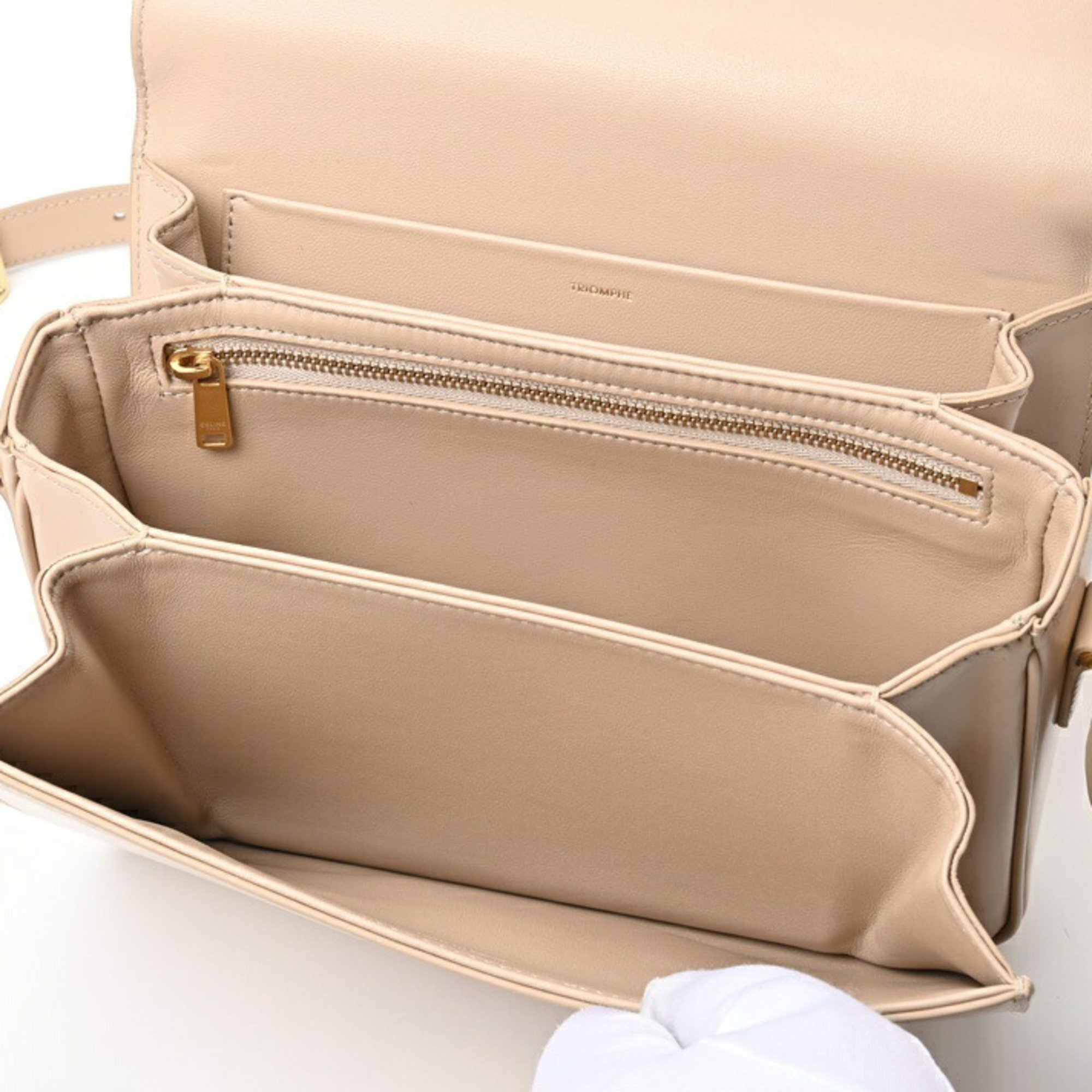 CELINE Classic Triomphe Bag Shoulder 187363BF4.03ND Shiny Calfskin Nude (Beige) S-156553