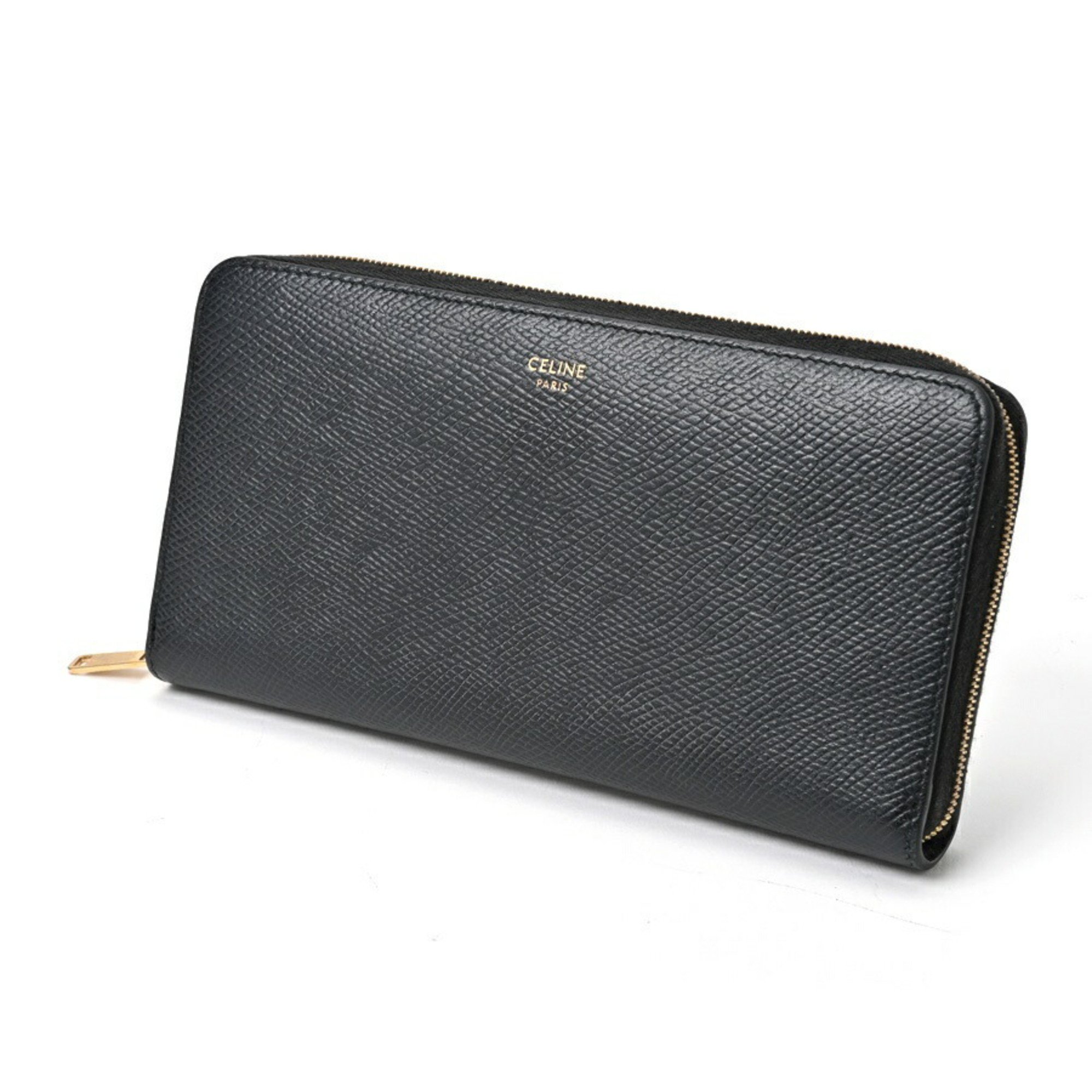 CELINE Large Zipped Wallet Round 10B553BEL.38SI Grained Calfskin Black S-156504