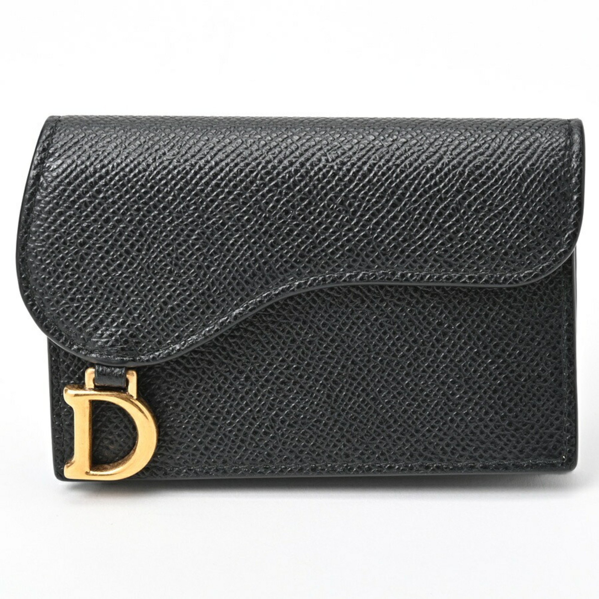 Dior Saddle Bloom Card Holder Case Leather Black T-156592