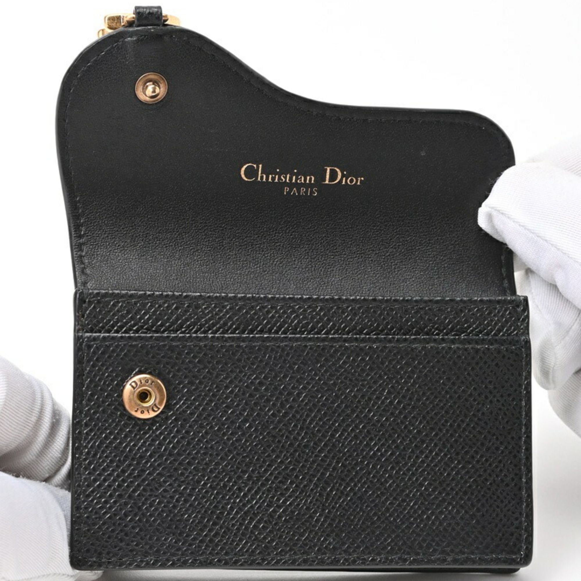 Dior Saddle Bloom Card Holder Case Leather Black T-156592