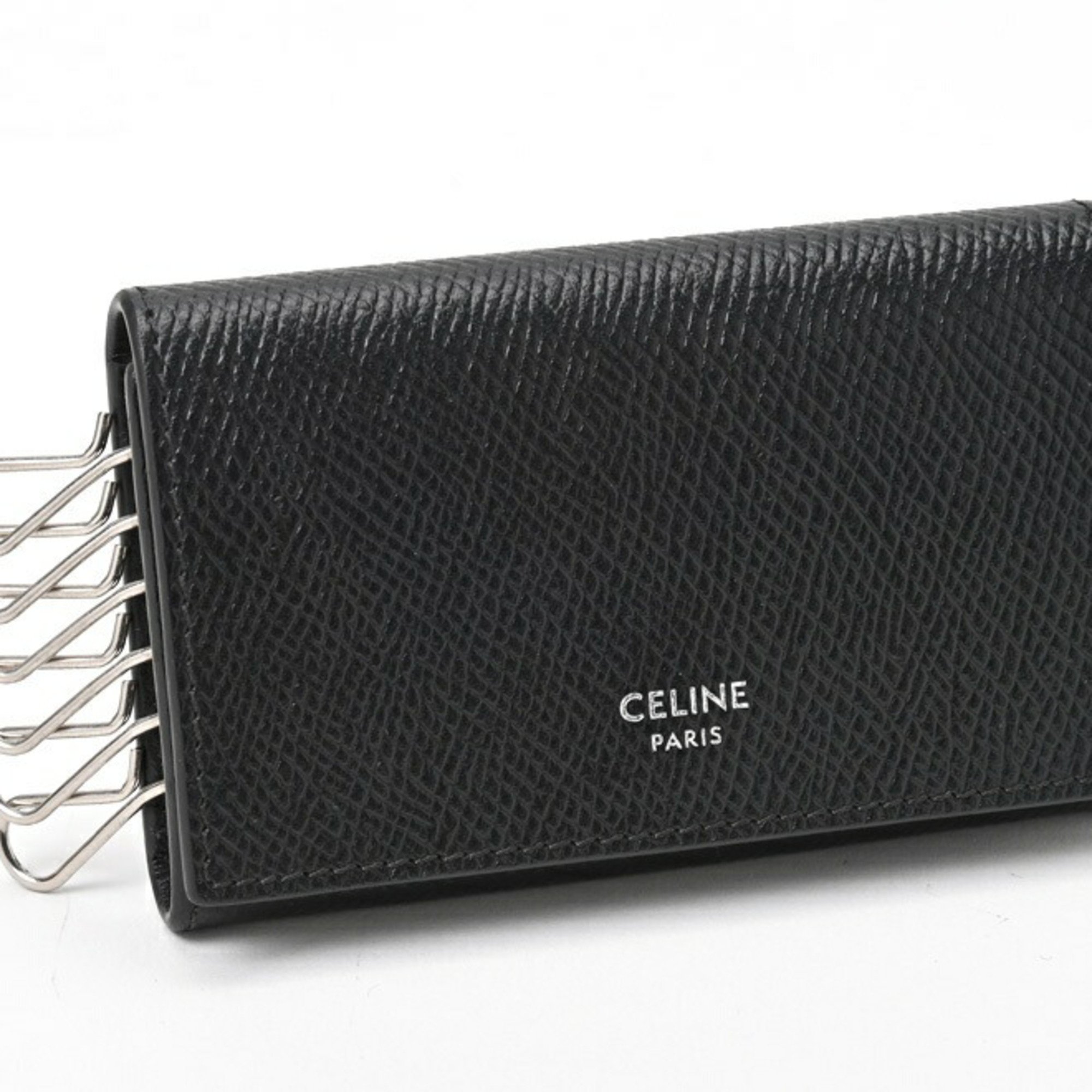 CELINE 6-ring key case 10K103BEL.38SI Grained calfskin Black S-156459