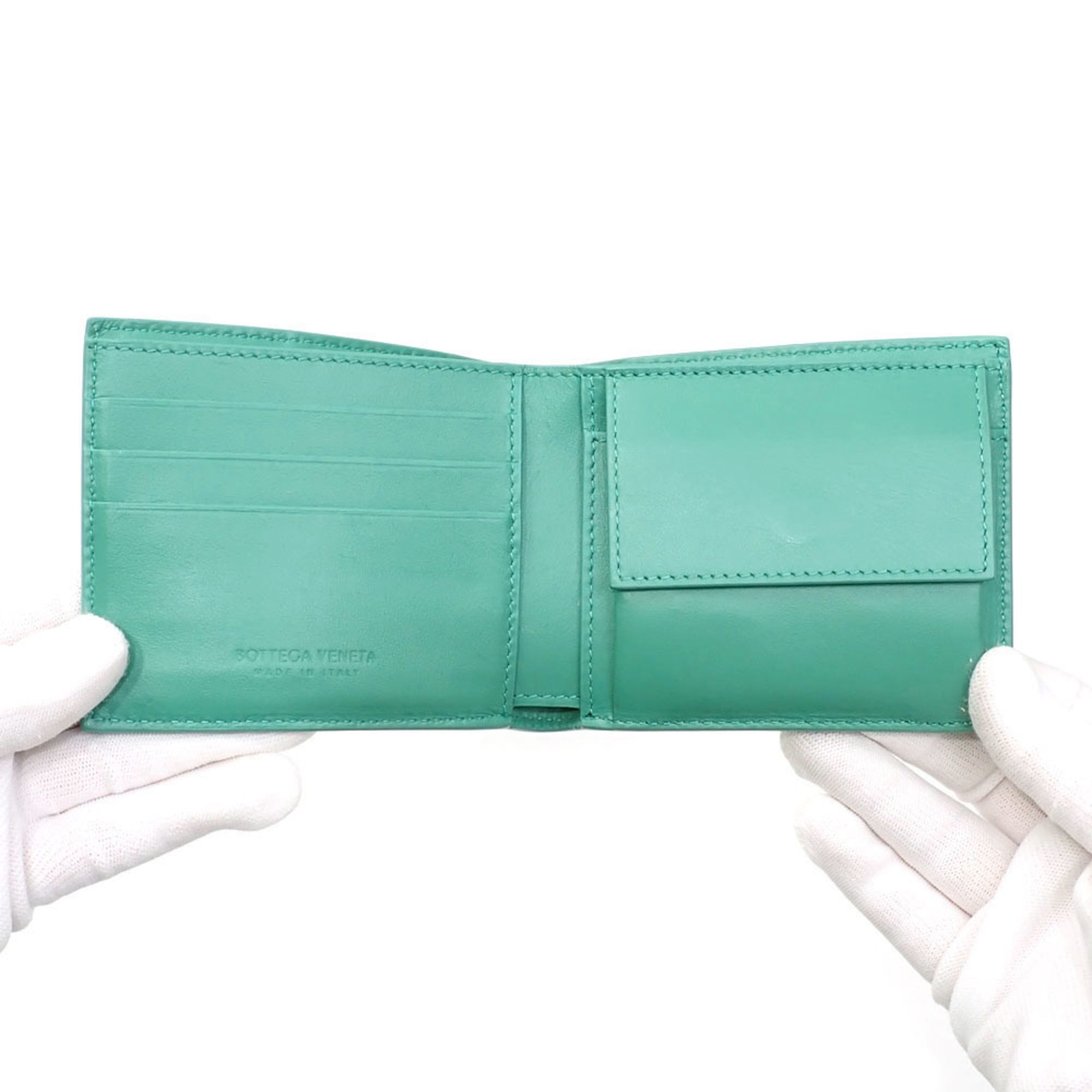 Bottega Veneta Bi-fold Wallet Maxi Intrecciato Cassette with Coin Purse Men's Mermaid Green Calf Leather 649605 VBWD2 3402