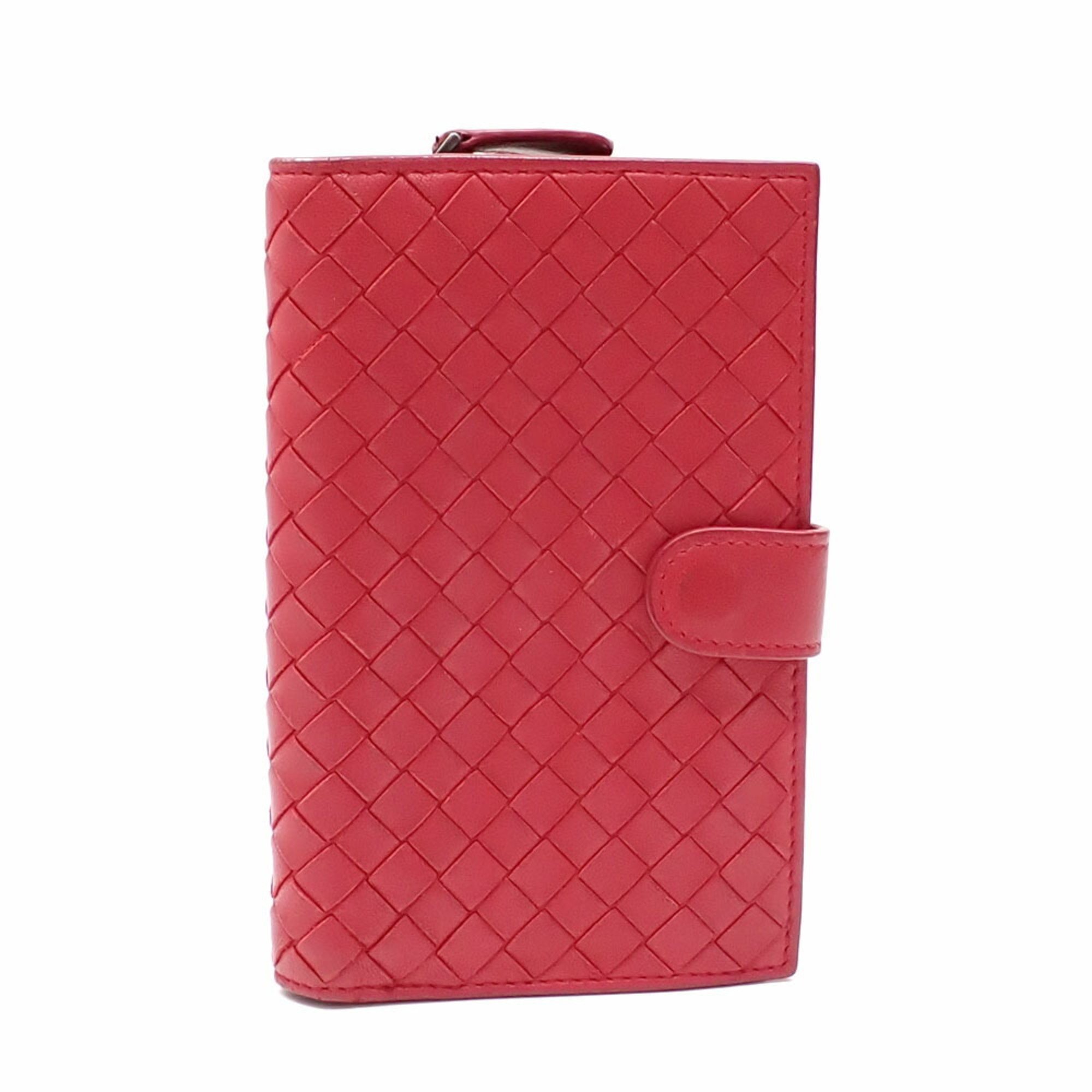 Bottega Veneta Bi-fold Wallet Intrecciato Men's Red Leather 043095