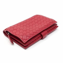 Bottega Veneta Bi-fold Wallet Intrecciato Men's Red Leather 043095