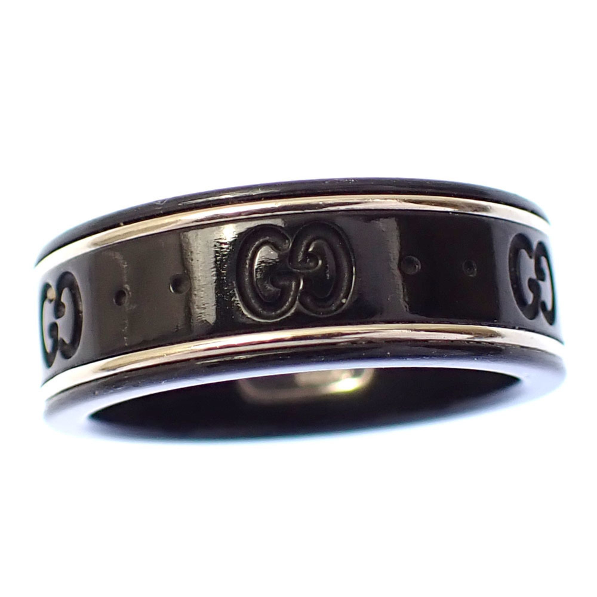 Gucci Icon Ring Ceramic K18WG Size 14 #15 2.4g Women Men Unisex 2699 18K 750 White Gold Interlocking G