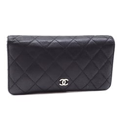 Chanel Bi-fold Long Wallet Matelasse Women's Black Caviar Skin Coco Mark Leather