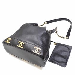 Chanel shoulder bag triple coco mark ladies black caviar skin chain leather style