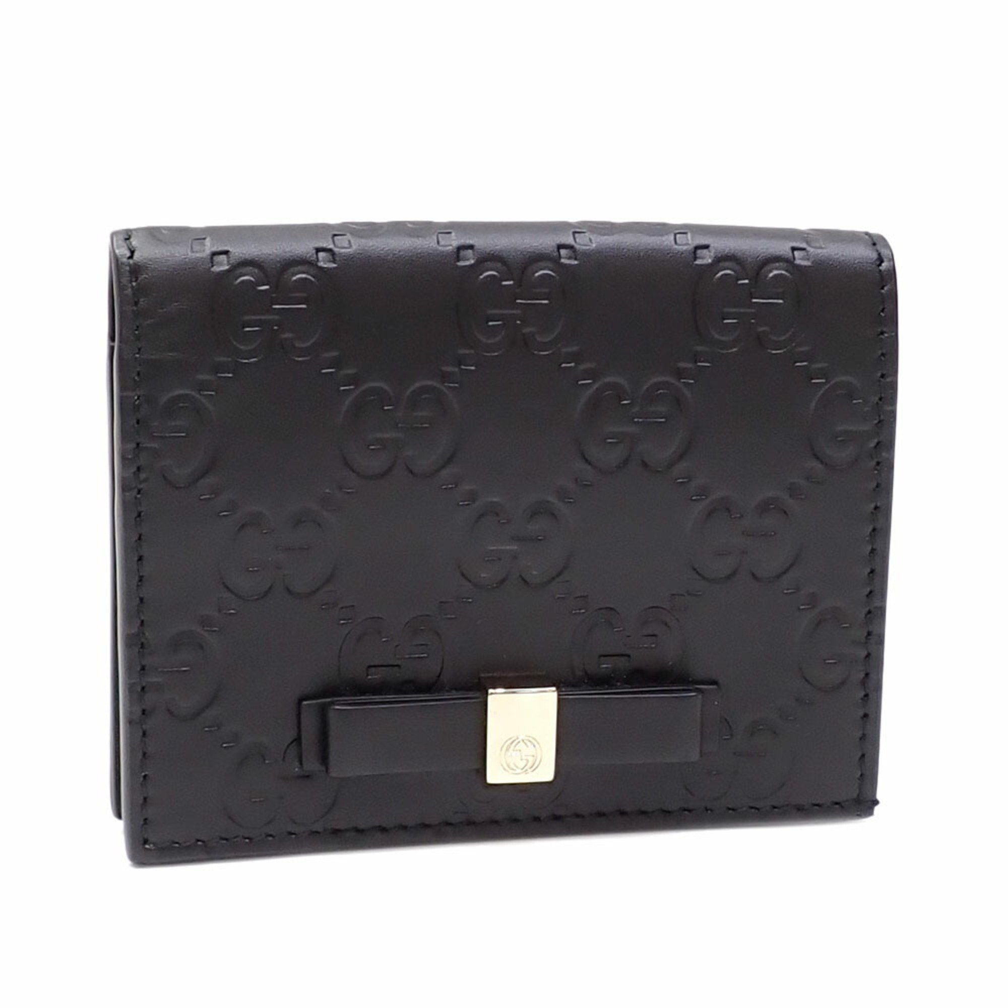 Gucci Bi-fold Billfold Guccissima Women's Black 406924 Wallet Ribbon