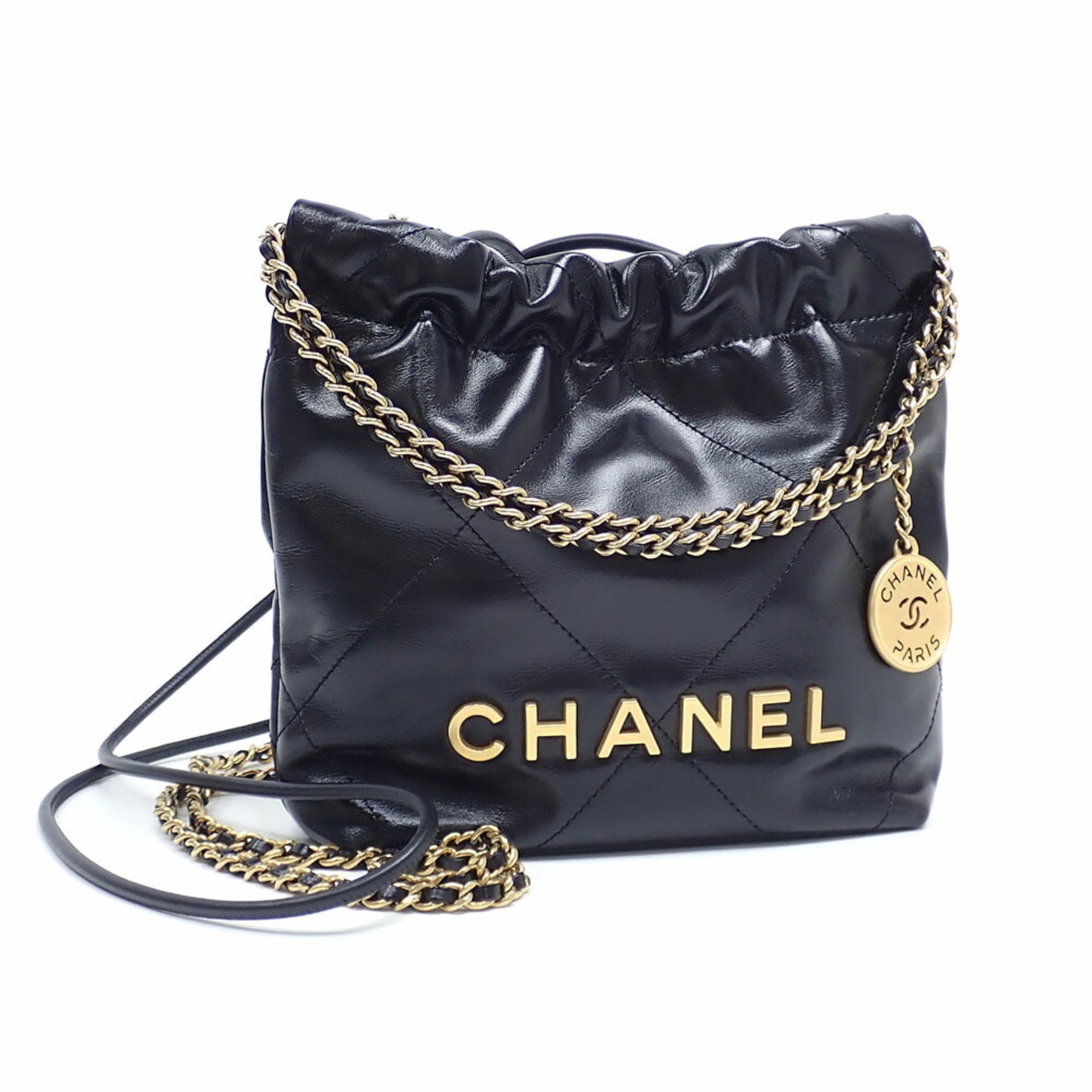 CHANEL 22 Handbag for Women, Black, Shiny Calfskin, AS3980, B08037, 94305, Shoulder, Drawstring