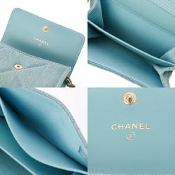 CHANEL Chanel Matelasse 19 Flap Coin Purse Chain Shoulder Light Blue AP1787 Women's Canvas Case