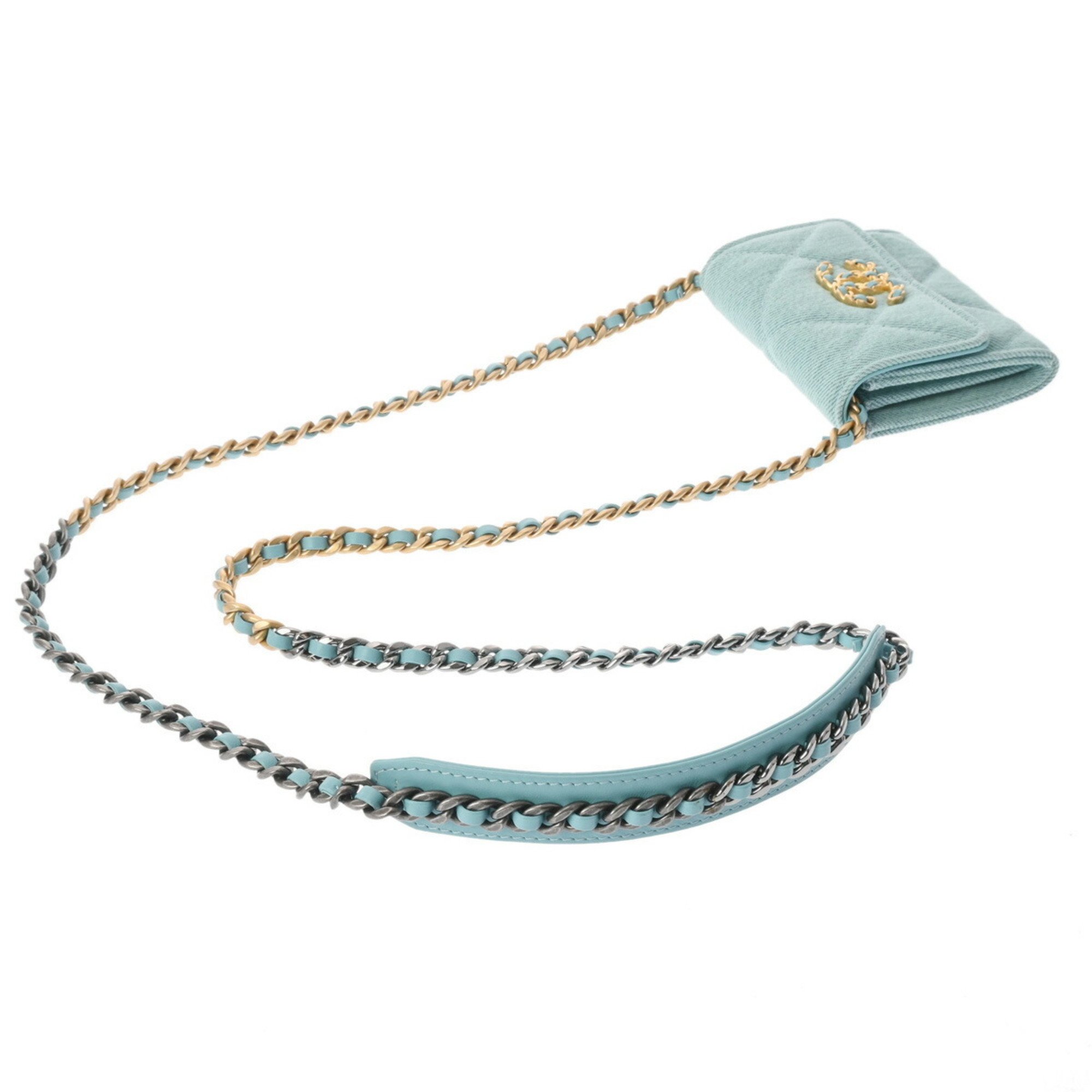 CHANEL Chanel Matelasse 19 Flap Coin Purse Chain Shoulder Light Blue AP1787 Women's Canvas Case